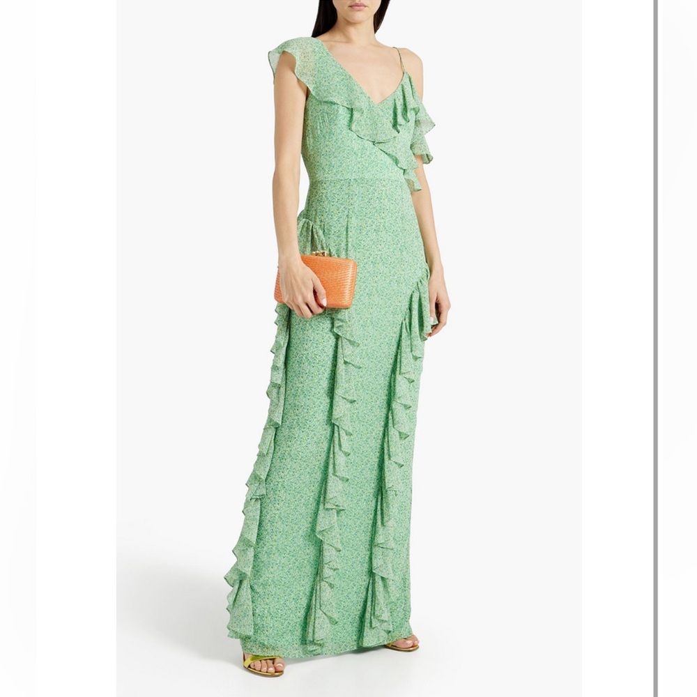 NWT Mikael Aghal Green Floral Gown